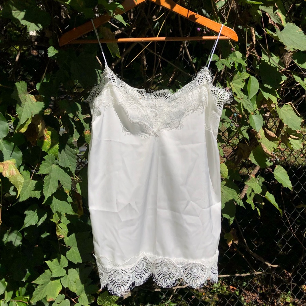 Satiny Slip Top with Lace Trim